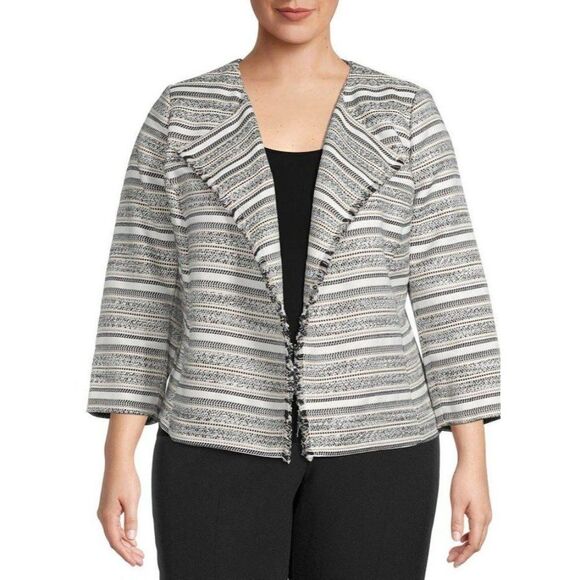 Kasper Blazer Jacket Small Black White Tweed Open‎ - Picture 8 of 8